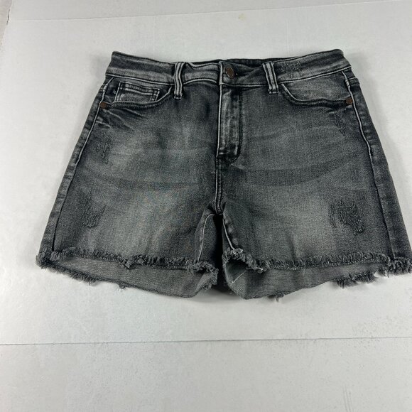 Judy Blue Jean Shorts Women 28* Mid Rise Black Cut Off Stretch Denim Jorts Tag M - Picture 1 of 15